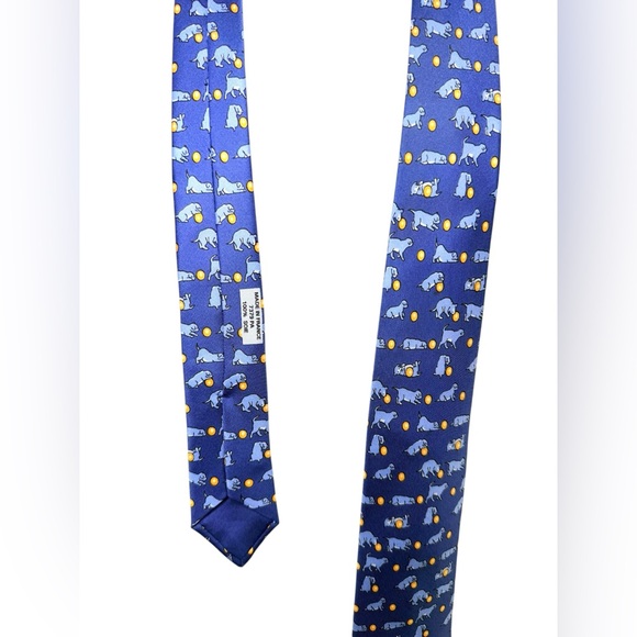 Hermès Silk Tie Dog Print Blue Made in France - Picture 5 of 5